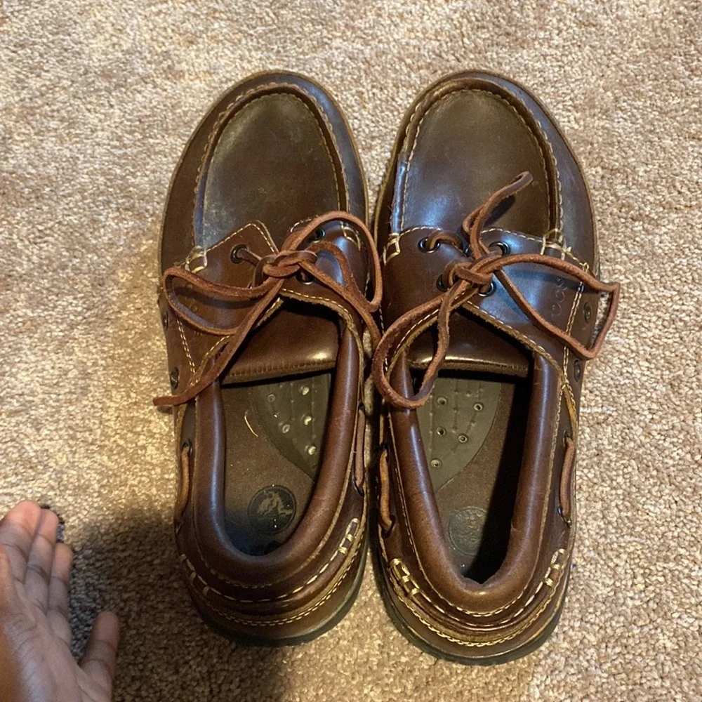 Crocs Brown Leather Harborline Boat Shoes SIZE 9M